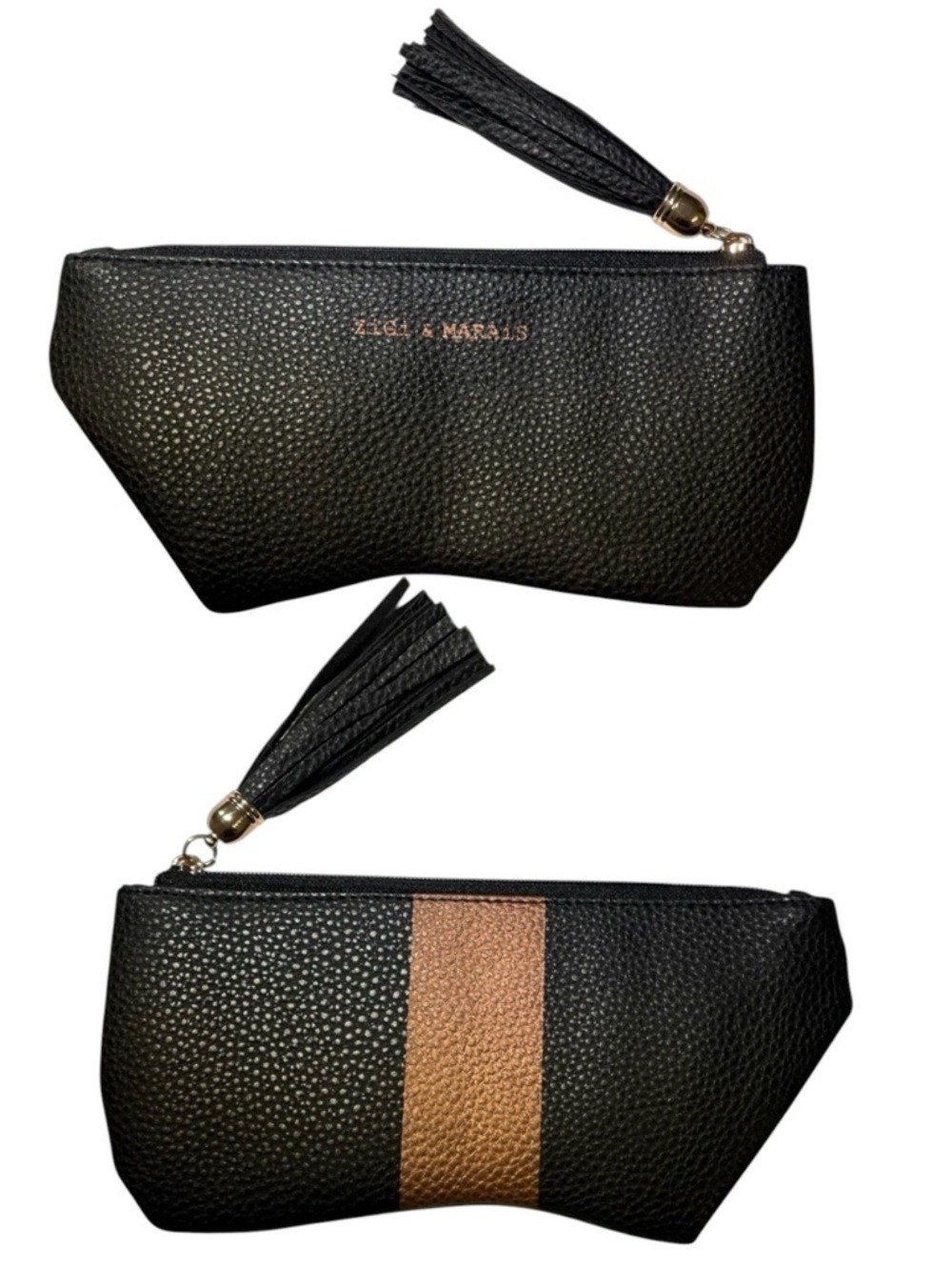 Zigi & Marais Textured Leather Sunglasses case/ pouch. Black & Caramel.